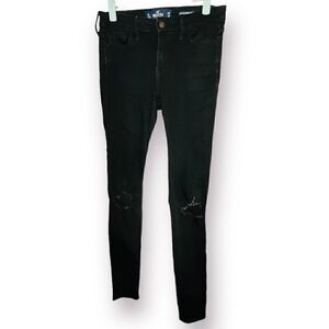 Hollister Distressed Mid Rise Super Skinny Classic Stretch Black 7 Long W 28